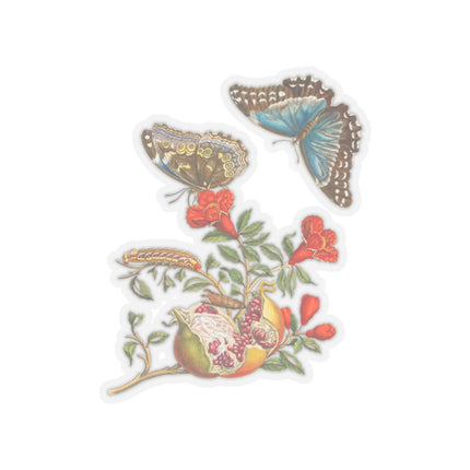 Blue Butterflies and Pomegranate by Maria Sibylla Merian Kiss-Cut Stickers (4 Sizes)