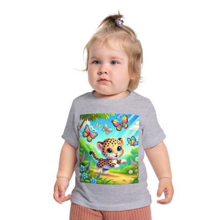 Butterfly Chase Leopard Cub Baby T-Shirt – Playful Adventure & Sunny Meadow Dreams