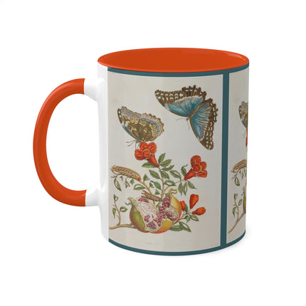 Blue Butterflies and Pomegranate by Maria Sibylla Merian Colorful Mugs, 11oz