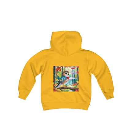 Baby Hawk Plays in Forest Youth Hooded Sweatshirt – Gentle Adventure in Nature