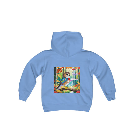 Baby Hawk Plays in Forest Youth Hooded Sweatshirt – Gentle Adventure in Nature