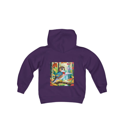 Baby Hawk Plays in Forest Youth Hooded Sweatshirt – Gentle Adventure in Nature
