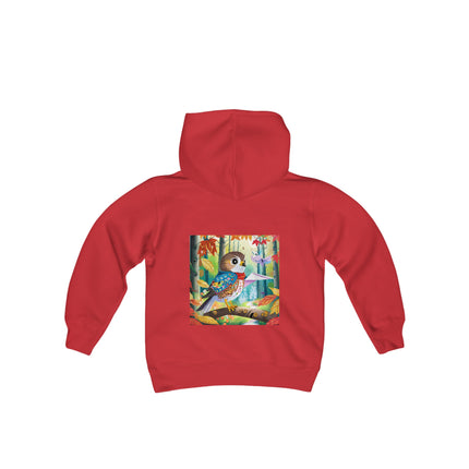 Baby Hawk Plays in Forest Youth Hooded Sweatshirt – Gentle Adventure in Nature