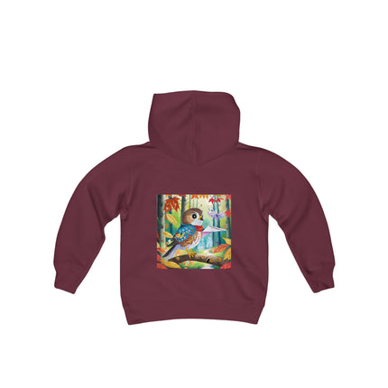 Baby Hawk Plays in Forest Youth Hooded Sweatshirt – Gentle Adventure in Nature