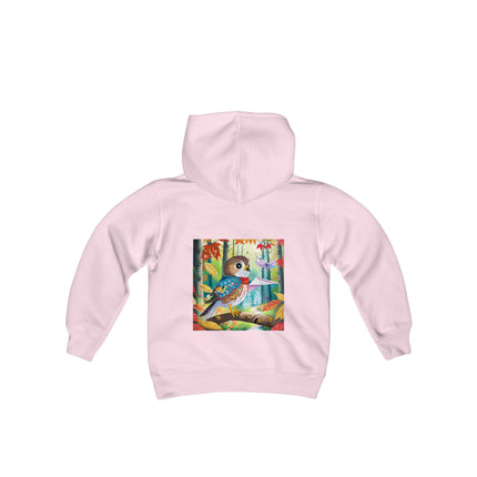 Baby Hawk Plays in Forest Youth Hooded Sweatshirt – Gentle Adventure in Nature