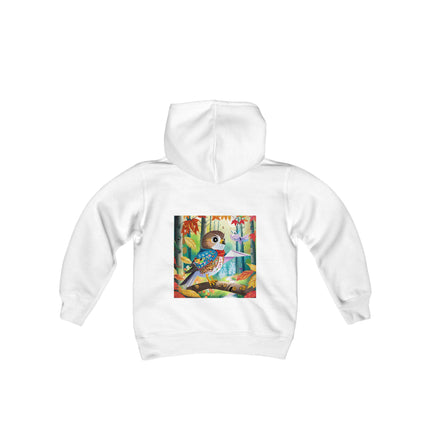 Baby Hawk Plays in Forest Youth Hooded Sweatshirt – Gentle Adventure in Nature