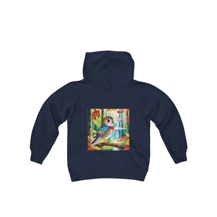Baby Hawk Plays in Forest Youth Hooded Sweatshirt – Gentle Adventure in Nature