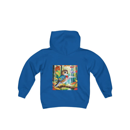 Baby Hawk Plays in Forest Youth Hooded Sweatshirt – Gentle Adventure in Nature