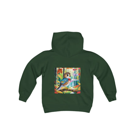 Baby Hawk Plays in Forest Youth Hooded Sweatshirt – Gentle Adventure in Nature