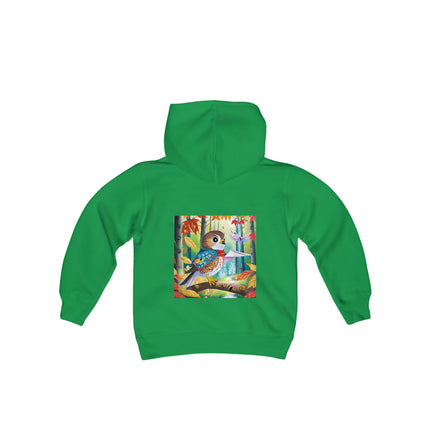 Baby Hawk Plays in Forest Youth Hooded Sweatshirt – Gentle Adventure in Nature