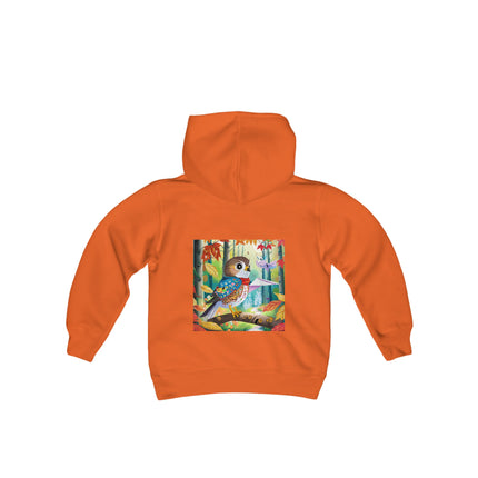 Baby Hawk Plays in Forest Youth Hooded Sweatshirt – Gentle Adventure in Nature