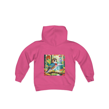 Baby Hawk Plays in Forest Youth Hooded Sweatshirt – Gentle Adventure in Nature