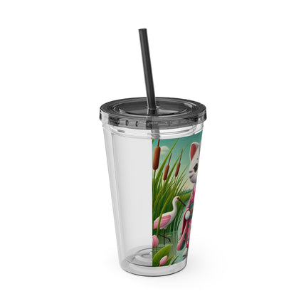 Geisha Kitten Strolls Among the Spoonbills Sunsplash Tumbler with Straw, 16oz