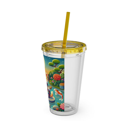 Melodic Kitten by the Koi Pond Sunsplash Tumbler with Straw, 16oz