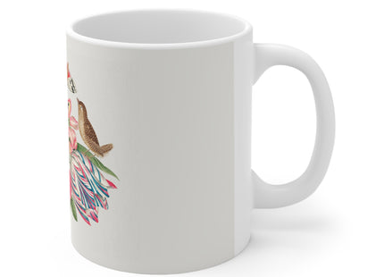 Pair of Brown Birds on Bouquet with Tulip, Rose, Snapdragons, and Butterflies by Anonymous Ceramic Mug 11oz