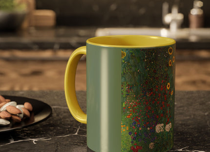Farm Garden with Sunflowers by Gustav Klimt Colorful Mugs (11oz, 15oz)