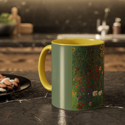 Farm Garden with Sunflowers by Gustav Klimt Colorful Mugs (11oz, 15oz)