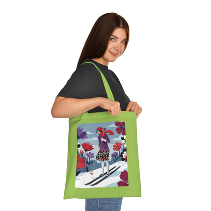 🎿🌺 The Winter Flower Skier Cotton Tote Bag – Art Deco Winter Fantasy