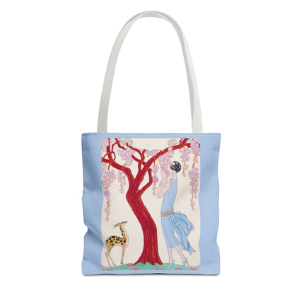 Woman, Fawn, and Red Tree by George Barbier Tote Bag (AOP)