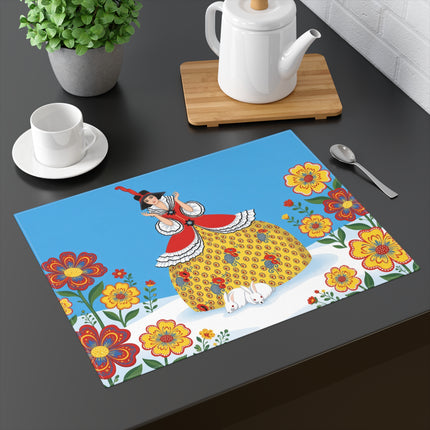 🌼🐇 The Lady Of The Golden Winter Garden Placemat – Art Deco Christmas Whimsy