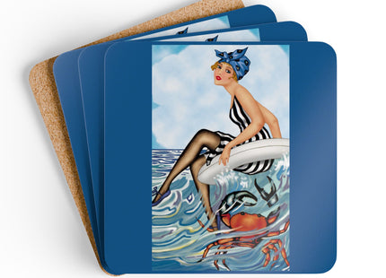 Playful Waves and Fashion Follies Corkwood Coaster Set
