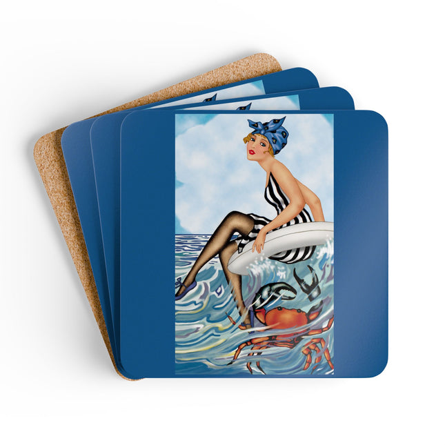 Playful Waves and Fashion Follies Corkwood Coaster Set