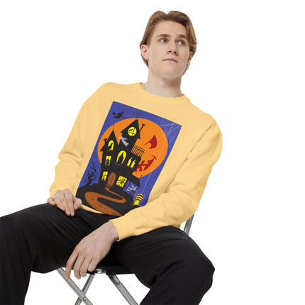 Halloween Night at the Haunted House Unisex Garment-Dyed Sweatshirt