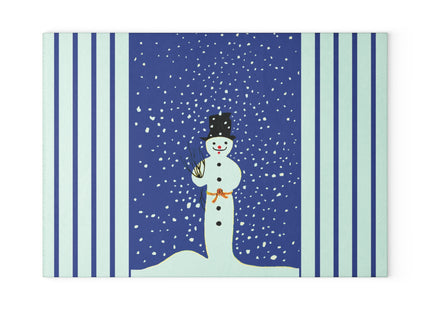 Snowman in Falling Snow Glass Cutting Board