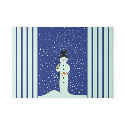 Snowman in Falling Snow Glass Cutting Board