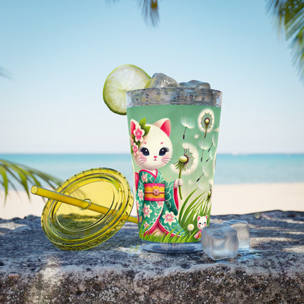 Geisha Kitten and the Dandelion Wish Sunsplash Tumbler with Straw, 16oz