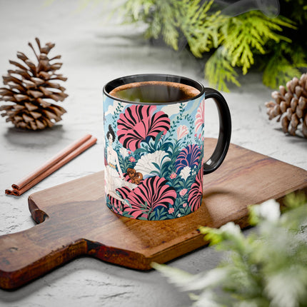🌸🦋 The Enchanted Pink Blossom Retreat Colorful Mug – Art Deco Floral Whimsy
