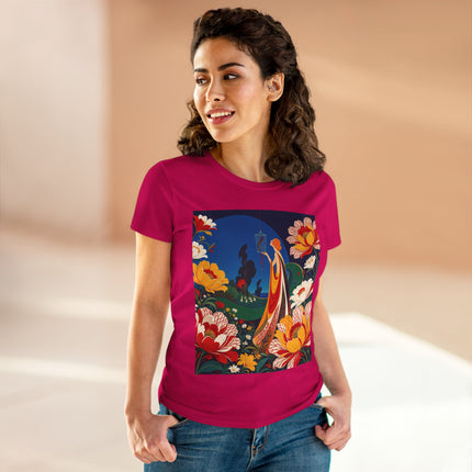 🌺🐦 The Enchanted Birdcage Garden Cotton Tee – Art Deco Floral Fantasy
