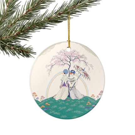 🌈☂️ Beneath The Rainbow Tree Ceramic Ornament – Art Deco Spring Fantasy