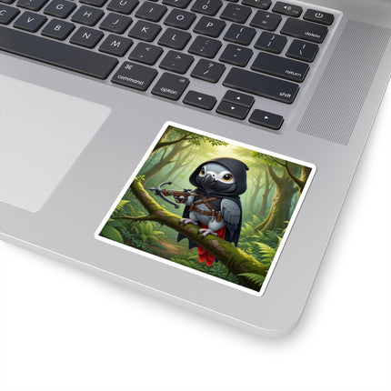 🪶🌲 The African Grey Sentinel Kiss-Cut Sticker – Quiet Strength & Woodland Adventure