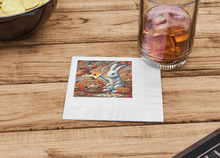 Halloween Rabbit’s Kabuki Jack-o’-Lanterns White Coined Napkins