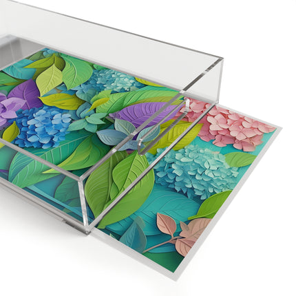 Delicate Hydrangea Blossoms and Basil Leaves Acrylic Serving Tray