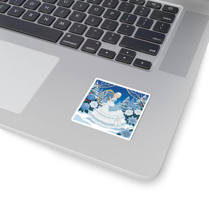 💙❄️ The Lady Of The Winter Looking Glass Kiss-Cut Sticker – Art Deco Christmas Fantasy