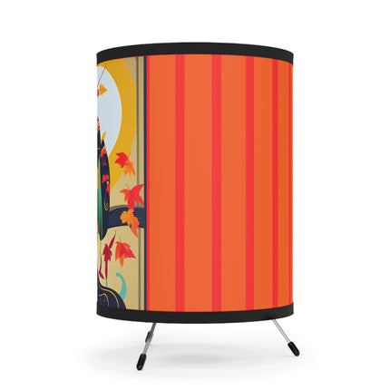 Black Cat in Kimono Tripod Lamp