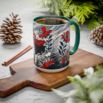 ☔🌹 The Scarlet Checkerboard Rainstorm Colorful Mug – Art Deco Floral Elegance