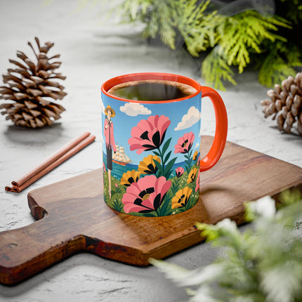 🌸⛵ The Seaside Blossom Promenade Colorful Mug – Art Deco Coastal Elegance