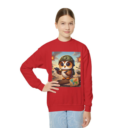 Owl on the Front Lines Youth Crewneck Sweatshirt – Courage, Wisdom & Quiet Strength