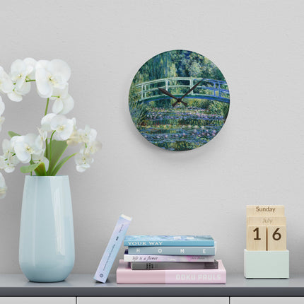 Water Lilies and Japanese Bridge by Claude Monet Acrylic Wall Clock, Round and Square