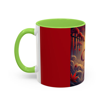 Regal Crimson Crane in the Autumn Mist Colorful Mugs (11oz, 15oz)