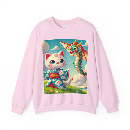 Geisha Kitten and the Dragon Kite Heavy Blend™ Crewneck Sweatshirt