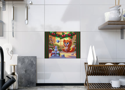 Naughty or Nice Kitten Christmas Ceramic Tile