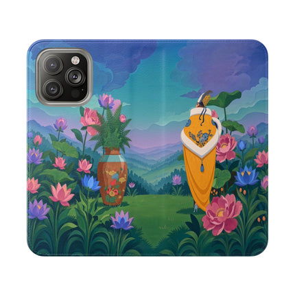 🌸🏔️ The Lady Of The Lotus Valley Flip Case – Art Deco Botanical Reverie