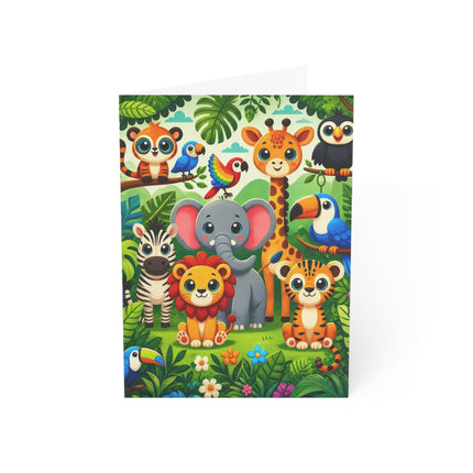🌴🦁 The Jungle Friends Gathering Greeting Card – Whimsical Animal Adventure