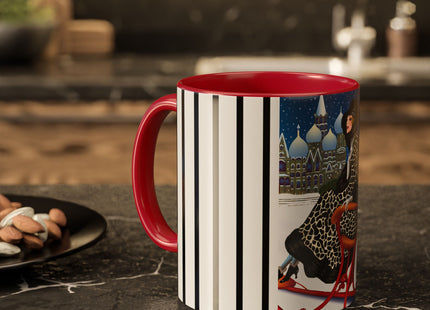 Elegant Winter Woman in Sleigh Colorful Mugs (11oz, 15oz)