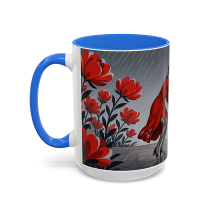 ☔🌹 The Scarlet Rainstorm Promenade Colorful Mug – Art Deco Motoring Elegance