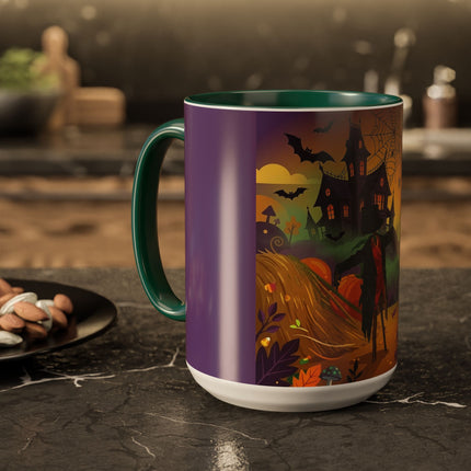 🌙🎃 The Scarecrow Of Haunted Hollow Colorful Mug – Whimsical Halloween Mystery